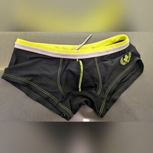 Andrew Christian Neon Yellow and Black Swim Trunks